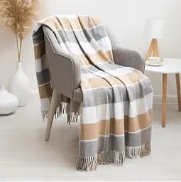 Плед бавовняний Vladi Валенсія Laura 140х200 біло-сірий-пісок-білий (1031)