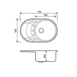 Кухонна мийка Adamant Shell 770x495x200 чорний металік 252223, Чорний - мініатюра 2