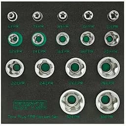 Набір головок Torx Plus EPR 1/4"&3/8"&1/2" 6EPR-32EPR 16 од. Toptul GABF1601