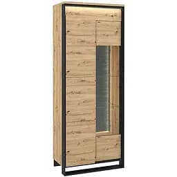 Витрина высокая Lenart Квант дуб артизан/черный с подсветкой 76x41x196 см