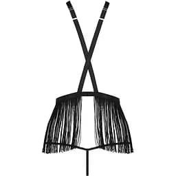 Комплект белья Passion Exclusive INDRA SET OpenBra Black L/XL: стринги, портупея с бахромой