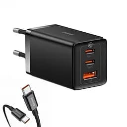 Сетевое зарядное устройство для Baseus GaN5 Pro Fast Charger 2C + U 65W EU Черный with fast charging Cable Type-C to Type-C 100W