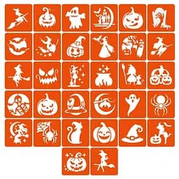 Набор трафаретов для био-тату "Хэллоуин №3" Fresh Tattoo hallowween-3-32, 32 трафарета 6х6 см