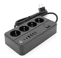 Сетевой фильтр-удлинитель Voltronic G-13, 3000W, 4 Socket + 4 USB 3,2А + 2 Type-C, 2м, Black - мініатюра 1