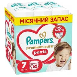 Подгузники-трусики Pampers Premium Care Pants Размер 7 (15+кг) 62 шт.