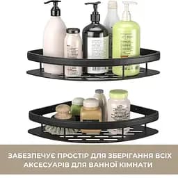 Кутова полиця для ванної на присосках, підвісна полиця для душової чорна - мініатюра 5