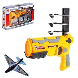 Дитячий пістолет Baby Toys 331-8A стріляє літаками, 4 шт., Air Battle катапульта, Жовтий