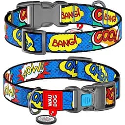 Нашийник для собак Waudog Nylon нейлоновий з QR паспортом, малюнок ВАУ, пластиковий фастекс, M, Ш 20 мм, Дов 24-40 см