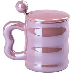 Чашка керамическая Happy Life Love с крышкой и ложкой розовая 400 мл HP732