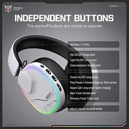 Навушники Onikuma бездротові ігрові з Bluetooth 5.3 RGB підсвітка з мікрофоном геймерська гарнітура для ПК Білий - мініатюра 6