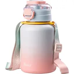 Термос Baicc 600 мл з трубочкою та ремінцем, бузковий градієнт Happy Life HPGM8857V