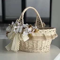 Великодній кошик 38х28см hand-made MIS LT бежевий з бежевим декором великий - мініатюра 3