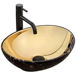 Умивальник Rea Sofia In накладний marble mat black gold REA-U8011, Чорний матовий