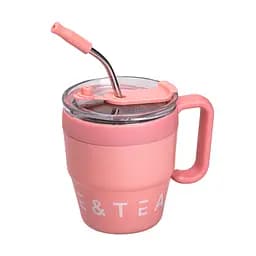 Термочашка Coffee & Tea 480 мл з трубочкою і подвійним відкриванням, рожевий Yiwu HP-14-23P - мініатюра 6