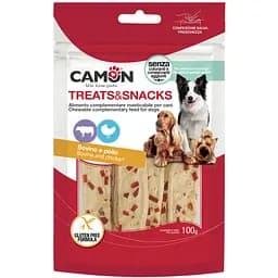 Ласощі для собак Camon джерки з яловичої шкіри і шматочками курки 100 г