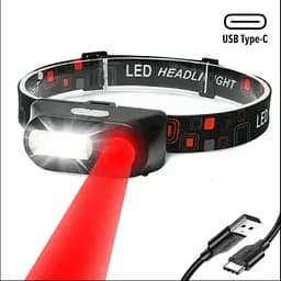 Ліхтар налобний з червоним і білим світлом акумуляторний BL-1804-RED+COB - мініатюра 2