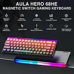 Магнітна клавіатура AULA HERO 68 HE / 60% / Дротове підключення / Sea Emperor Magnetic Switch / Red Lines - мініатюра 3