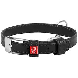 Ошейник для собак Waudog Glamour, кожаный, с QR паспортом, 27-36х1,5 см, черный