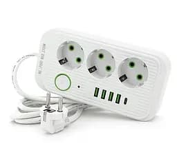 Сетевой фильтр-удлинитель Voltronic FU09W, 3 розетки EU + 4USB + 1PD, 2 м, 3х0,75мм, 2500W, White - мініатюра 1