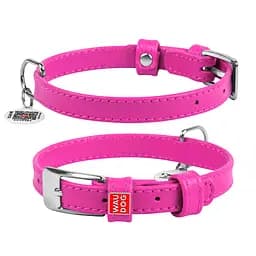 Нашийник для собак шкіряний Waudog Glamour з QR-паспортом без прикрас S Ш 15 мм Д 27-36 см рожевий
