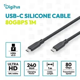 Кабель Digitus USB-C > USB-C заряджання/синхронізації, USB4 2.0, 80G, 240W, 16K, силіконовий, 1м, чорний - мініатюра 8