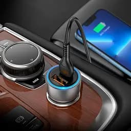 Адаптер автомобільний HOCO Type-C Lightning cable Sprinter dual port car charger NZ8 синій - мініатюра 4