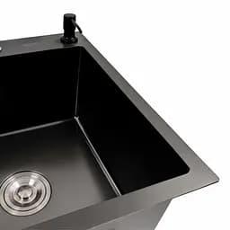 Кухонна мийка CM 65x50 R PVD чорна Platinum Handmade (круглий сифон 3.0/0.8), Чорний - мініатюра 5