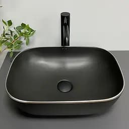 Умивальник VBI Ravenna black matt silver edge накладний VBI-011229, Чорний матовий