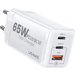 Зарядное устройство на 3 выхода USB Usams GaN Mini US-CC110 65 W 5a (CC110TC02) A + 2*C белое