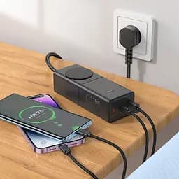 Мережевий зарядний пристрій подовжувач Hoco NS4 USB/2 Type-C PD 65W чорний - мініатюра 2