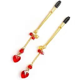 Затискачі для сосків Art of Sex - Crystal Heart Red, золото