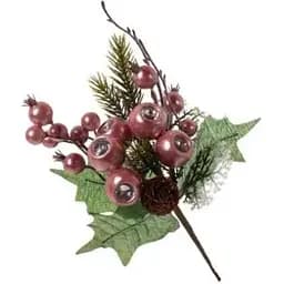 Ветка с хвоей и перламутровыми ягодами розовый цвет 25 см