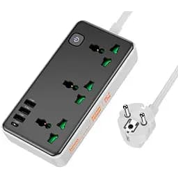 Мережевий фільтр подовжувач Hoco AC7-A 3 розетки + 3 USB+USB-C 17W 220В кабель 15м Black-White