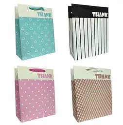 Подарунковий пакет картонний, 200 г/м², Thank, 18x23x8 см, 6 шт. в упаковці (В асортименті)