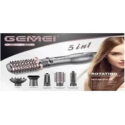 Електрична фен-щітка стайлер для укладання волосся 1000Вт Gemei GM-4858 Сірий з рожевим