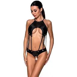 Боди из эко-кожи с ремешками и перфорацией Passion Tamaris Body black L/XL