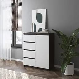 Комод Vays, сучасний, з полицями, 4 шухляди, без ручок R-32 Венге Темний-Білий фасад