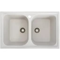 Кухонна мийка Platinum 7950 Equatoria гранітна глянцева з кріпленням 79x50 см біла в крапку (000035782)