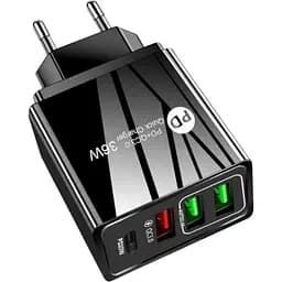 Зарядное устройство Xiamen 3 USB Type-C Super Charge/Quick Charge 36W Black (050561)