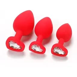 Комплект силиконовых анальных пробок с кристаллом SKN-KSIL-06 (размер S, M, L), Красный