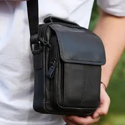 Сумка-барсетка чоловіча через плече 22х18х8, месенджер шкіряний гладкий Tiding Bag TD-55467 чорний колір 180 мм - мініатюра 11