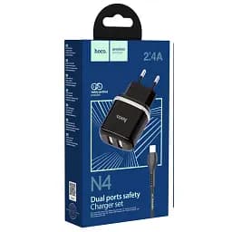 Мережевий зарядний пристрій Hoco N4 Aspiring + Cable (Lightning) 2.4A 2USB