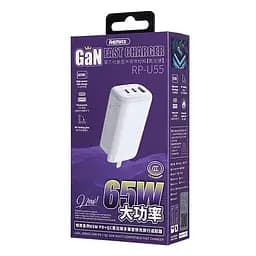 Мережевий зарядний пристрій Remax Ligil Series 65W PD + QC Fast Charger White (RP-U55) - мініатюра 2