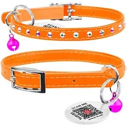 Нашийник для котів Waudog Glamour шкіряний з еластичною вставкою та стразами 22-30х0.9 см помаранчевий - мініатюра 3