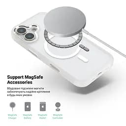 Чехол Apple iPhone 16, Unit MagSafe, белый, прозрачный, магсейф, противоударный, магнитный, панель-накладка с поддержкой MagSafe, с поддержкой беспроводной зарядки, TPU+PC, защита всего корпуса, ударопрочный, ArmorStandart (ARM78705) - мініатюра 4