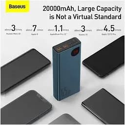 Зовнішній акумулятор Baseus Adaman Metal Digital Display Quick Charge 20000mAh 6A, 65W PPIMDA-D01 чорний PPIMDA-D01 - мініатюра 3
