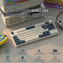 Клавіатура бездротова Attack Shark K86, Retro Blue, Bluetooth 5.0 / 2.4GHz USB / Type-C, механічна (перемикачі Linear Blue Whale), RGB підсвічування, 1.5" TFT дисплей, 86 кнопок, акумулятор 4000 mAh, EN/UA - мініатюра 2