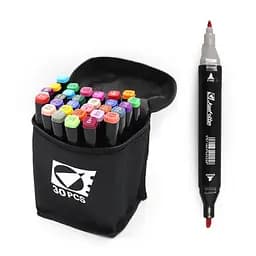 Набор скетчмаркеров двусторонних, 30 шт., 30 цветов, круглый/скошенный наконечник, в сумке