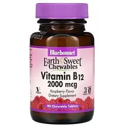 Вітамін В12 Bluebonnet Nutrition Earth Sweet Chewable 2000 мкг зі смаком малини 90 таблеток
