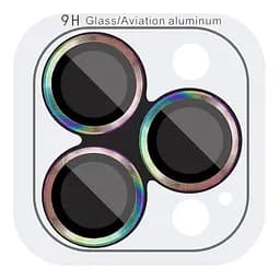 Захисне скло Metal Classic на камеру (у упак.) для Apple iPhone 14 Pro (6.1) / 14 Pro Max (6.7) Бузковий / Rainbow